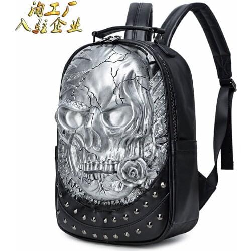 Embossed three-dimensional skull backpack punk men and women European and American trend waterproof pu backpack rivet bag