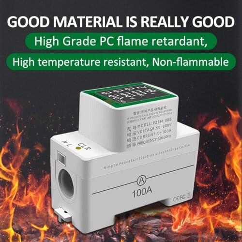 AC50-300V 100A Rail Multi-function Digital Meter Voltage Current Active Power Factor Energy Meter AC Rail Voltmeter
