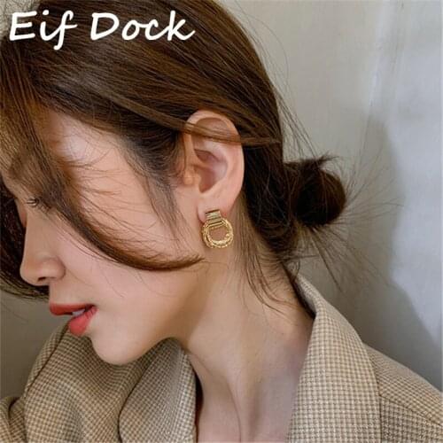 Eif Dock Simple Gold Metal Multi-layer Circle Winding Geometric Round Small Stud Earrings for Women Girl Party Jewelry