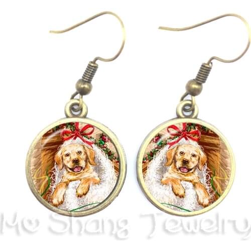 Christmas Animal Series Drop Earrings 16mm Round Glass Cabochon Handmade Dangle Earrings For Women Girls Best Gift