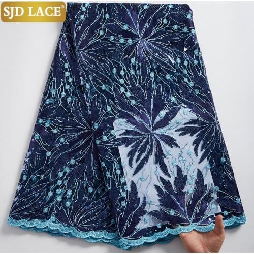SJD LACE African Lace Fabric With Sequins High Quality French Lace Fabric Embroidery Sequined Mesh Laces For Wedding Dress A2344