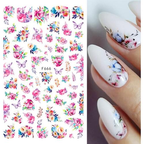 3D Purple Flower Butterfly Sticker Sliders for Nails Elegant Leaf Floral Design Nail Art Decoration Design Accessories GLF666