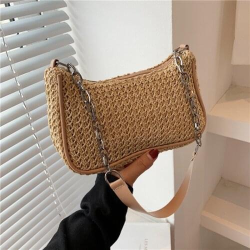 Women Fashion Shoulder Bags Multipurpose Large Capacity Solid Color Handbags Straw Summer Beachwear New