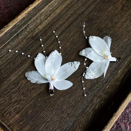 Handmade Pearls Wedding Hair Clip Tiaras Beaded Tassel White Floral Bridal Headpiece Women Barette Wedding Accessories