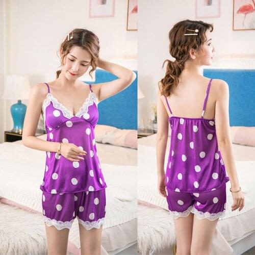 Leopard Dots Women Sexy Deep V Spaghetti Straps Camisole Shorts Outfit Sleepwear
