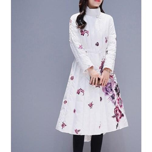 2021 Retro Print Warm New Plus Size Down Cotton Padded Parka Feminina Elegant Long Coat Female Clothes Winter Jacket Women Tops