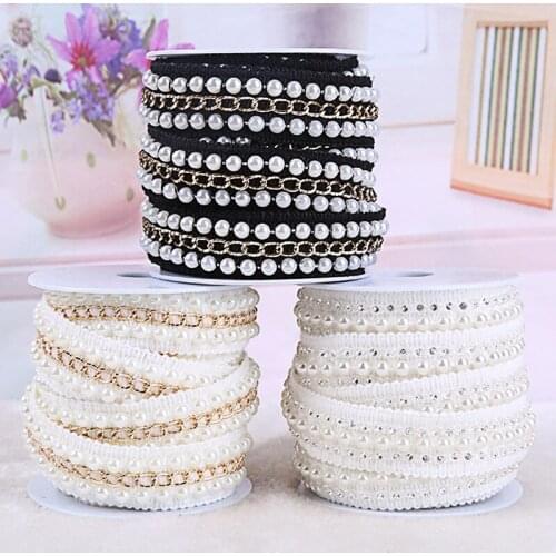 1/5/10Yard/lot DIY Hand-stitched Pearl Glitter Beads Braid Lace Ribbon Wedding Dress Skirts Collar Neckline DIY Sewing Appliques