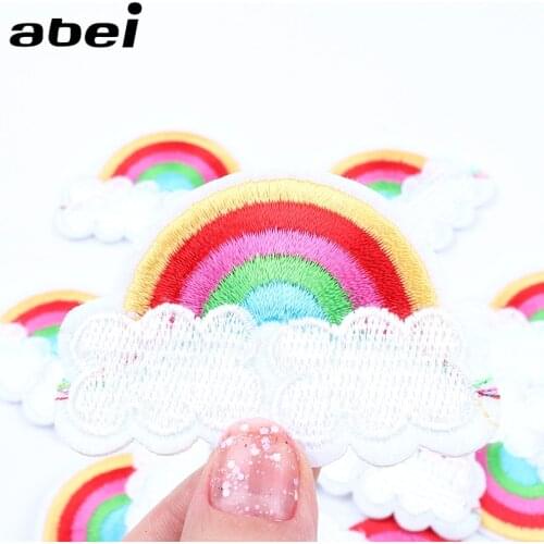 10pcs/lot Embroidered Rainbow Patch Cartoon Fabric Stickers Garments Sewing Accessories Fabric Appliques Coats Jeans Motif Badge