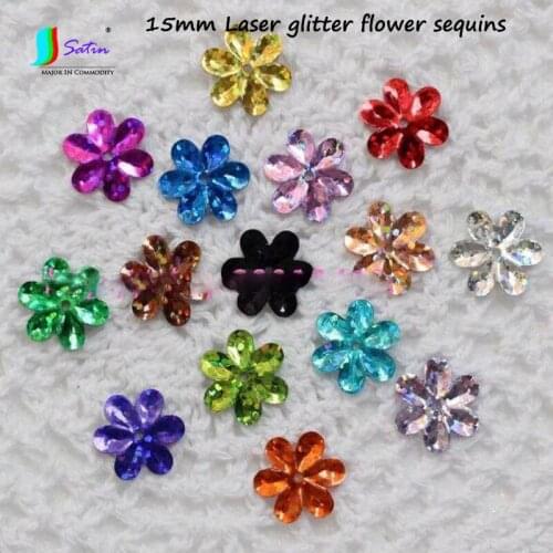 10packs Wholesale 15mm Glitter Laser Colorful Flower Shape Sequin Paillette For Show Costumes DIY Sewing Fabric Accessories