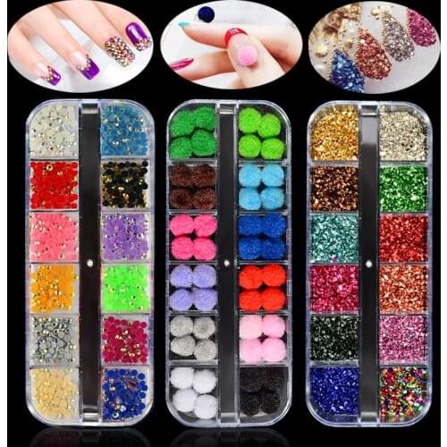 12 Grid Rhinestone Art Decorations 2021 Nail Accessories Stones Stickers for Nails Fashion Rhinestones for Manicure