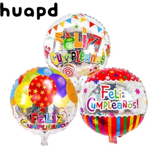 18Inch Spanish Aluminum Foil Balloon Feliz Cumpleanos Mylar Helium Balloon Silver Happy Birthday Party Decoration Round Balloon