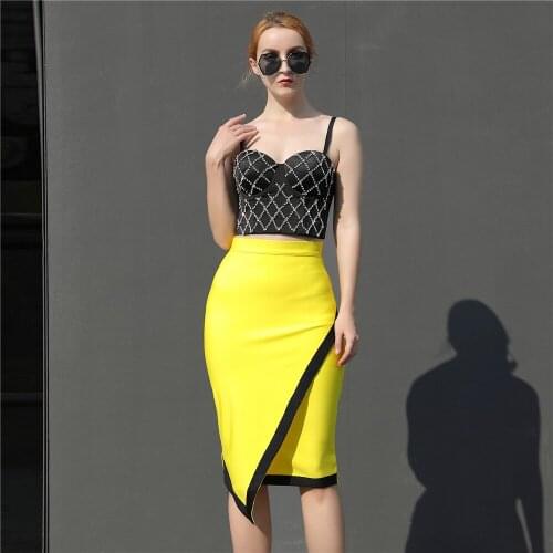 2021 New Women Set Suits Sexy Crop Tops Bandage Skirts Elegant 2 Piece Set Spring Summer Clothes Two Piece Sets
