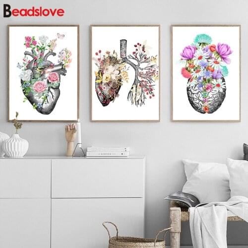 3 pieces Anatomical Organ Vintage Human Anatomy diamond painting Full Diamond Embroidery Mosaic Brain Heart Lung Anatomy