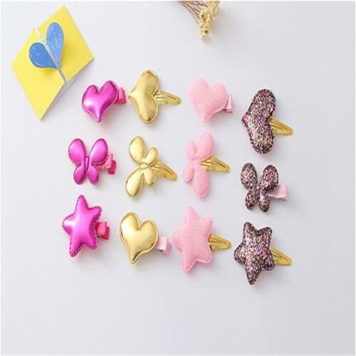 Korean Fashion Child BB Clip PU Hairpin Butterfly Hairclip Star Heart Barrette Cute Hairgrip Gift Jewelry Girls Hair Accessories