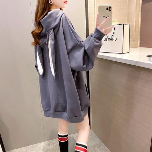 #7056 Large Size Sweatshirts Women Winter Loose Hooded Sweatshirts Ladies Winter Cotton Warm Tops Female Front Pockets Hoodie