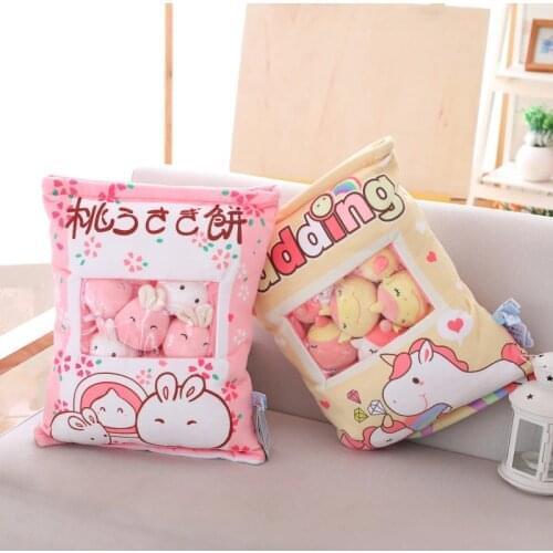 A bag of 8pcs Unicorn&Flamingo&Dinosaur&Rabbit&Pig Plush Toy Soft Cartoon Stuffed Doll Pudding Snack Pillow Girlfriend Kids Gift