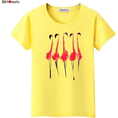 BGtomato Harajuku shirt Fashion Tops Loose T-shirt flamingos Print tee shirt femme art Shirts Casual tops Cartoon harajuku shirt