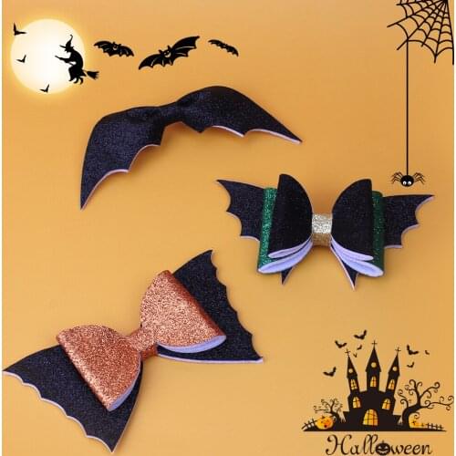 1PC Halloween Glitter Grosgrain Hair Bows For Baby Girls Bat Hair Clips Hair Accessories Halloween Party Decoration