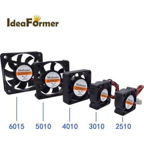 3D Printer Parts Cooling Fans 2510/3010/4010/5010/6015mm Brushless Cooler Fan DC 5/12/24V With 2Pin Dupont Wire Black Plastic