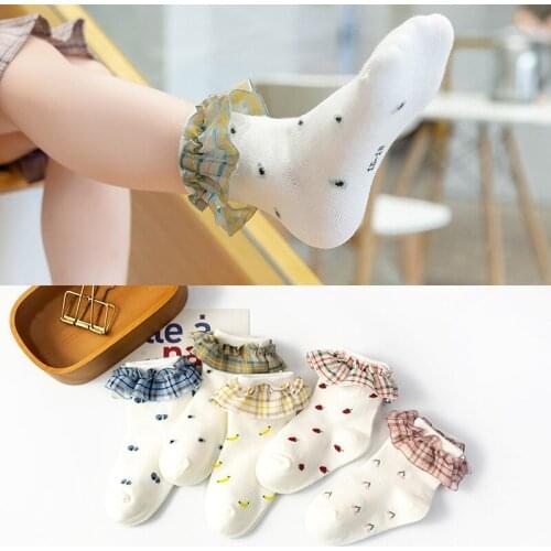 Baby Socks New Toddler Girl Lace White Socks Fruit Print Plaid Ruffle Socks Boutique Cotton Fall Children Baby Girl Stuff 2020