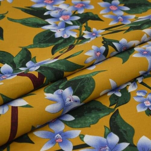 Yellow bottom orchid cotton linen fabric for dress coton ткань для платья ткани tissu african bazin riche getzner telas tissus