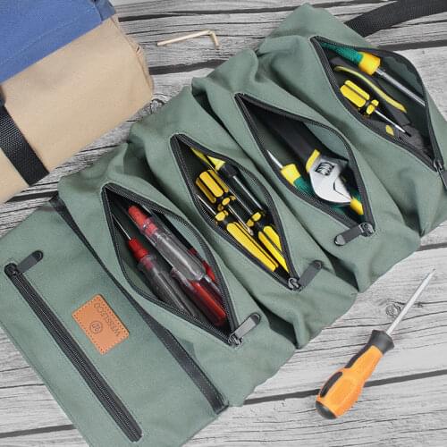 Canva Portable Tool Roll Bag Pouch Wrench Screwdriver Pliers Roll Bag Case Canvas Roll Tool Bag Organizer Tools Storage Bag Case