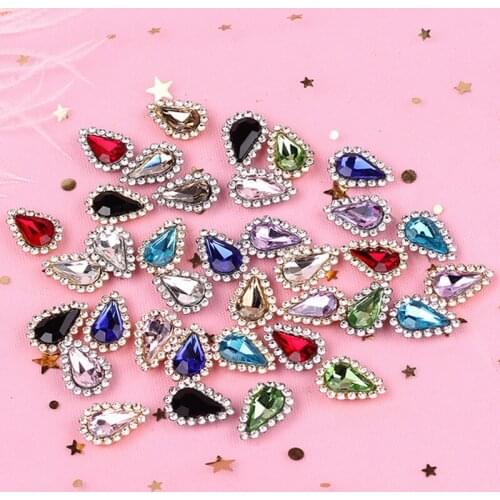 Teardrop Sunflower Glass Stones Sewing on Crystal Buckle,Gold/Silver Base Garment Flatback Rhinestones for Bag Wedding DIY Decor