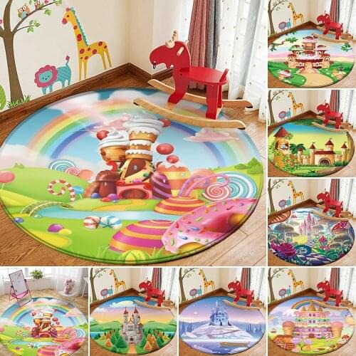 Hot Sale Childrens Rug Round Flannel Non-slip Educational Carpet Castle Dessert Castle Rainbow Childrens Decorative Carpet