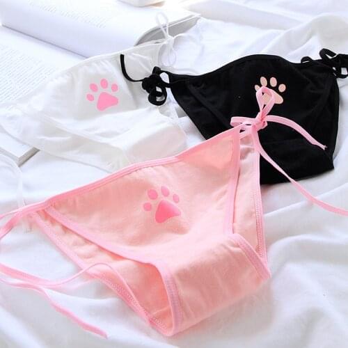 Sweet Lolita Cute Claw Women Underwear Girl Anime Low Waist Cotton Strings Strap Bandage Seamless Brief Sexy Lingerie Panties