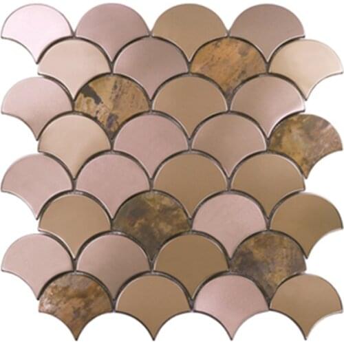 Antique Copper Fish Scale Metal Brass Mosaic tiles, luxury rose gold metal bronze art background wall kitchen bathroom tiles