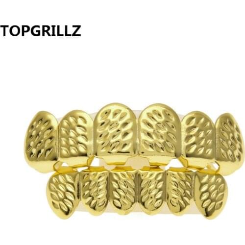 New Fit Rose Gold Color Plated Hip Hop D- Cut Teeth Grillz Caps Top & Bottom Grill Set for Christmas Party Gift.Women,Men