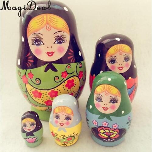 Set of 5pcs Cute Girls Wooden Nesting Dolls Matryoshka Russian Doll Xmas Birthday Gifts