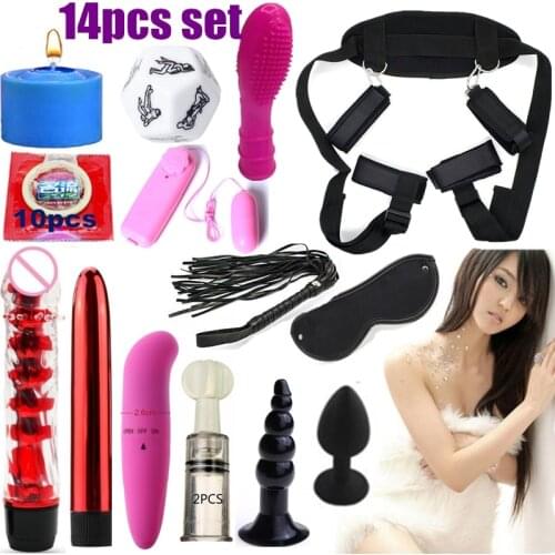 14pcs set Bondage Handcuffs&Neck Pillow&Ankle Cuff BDSM Bondage Set Flirting Sex Toys For Woman Couple Slave Restraints Erotic