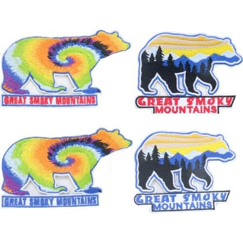 2PCS Rainbow Forest Sky Bear Patches Polar Bear Animal Crossing Badges Iron on Embroidery Patches for Clothes Patchwork Applique