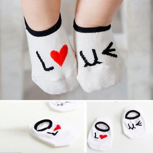 Baby Floor Socks non slip Baby Socks Newborn Children White Kids Socks Cartoon Letter I Love You Short Socks Girls Boys Cotton