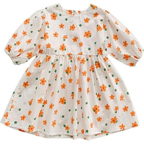 ZWY699 Girls cotton cute floral long sleeve casual dress 2021 kids fashion soft holiday dresses