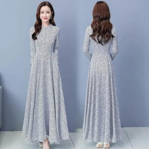 Autumn Long-Sleeved Printed Bottoming Dress 2021 New Long Vestidos Large Size Waist Have Pockets Dresses Women Clothing L217