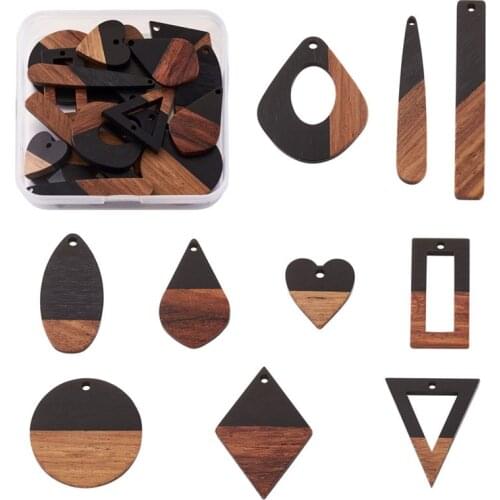 Pandahall 20pcs Resin & Wood Pendants Teardrop Rectangle Donut Rhombus Ring for Jewelry Making DIY Bracelet Necklace Supplies