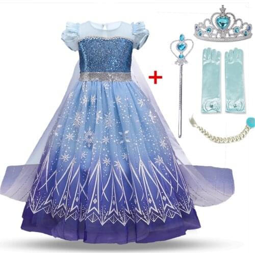 Girls Halloween Princess Dress For Kids Elsa Cosplay Party Costume Children Carnival Fancy Dress Up Sequin Snow Queen Disguise