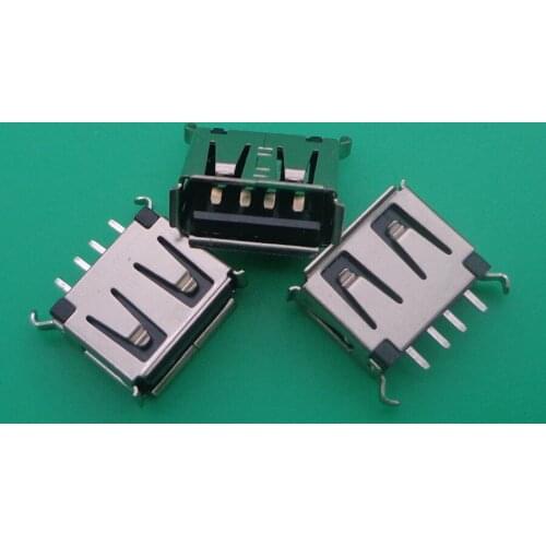 50pcs/lot A Type Flat Angle 180 degree USB 2.0 Connector Female Socket DIP High-Speed Bent Feet A type