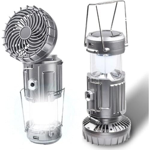 Portable Camping Lights Solar Powered LED Lantern Light With Fan Outdoor USB Rechargeable Searchlights Hiking Hanging Lamp