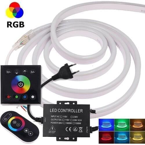 RGB Neon Strip IP67 Waterproof EU 220V 240V Outdoor Decor Ribbon Flexible Tape Touch Control Neon Sign Light Lamp 5050 LED Strip