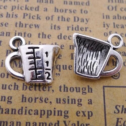 Newest 20Pcs 13*15mm Antique Silver Color Alloy Cup Measuring Glass Charms Keychain Pendant Accessory Charms For Jewelry Making