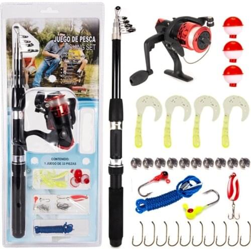 33PCS Telescopic Fishing Rod Combo Spinning Reel Fishing Set Carp Fishing Rod Reel Full Kit With Lure Jig Hook Swivel ScrewFloat