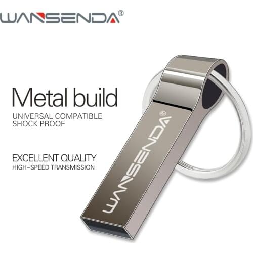 Wansenda Metal Steel USB Flash Drive 4GB 8GB 16GB 32GB 64GB 128GB Portable Pen Drive with Key Chain High Quality Pendrive