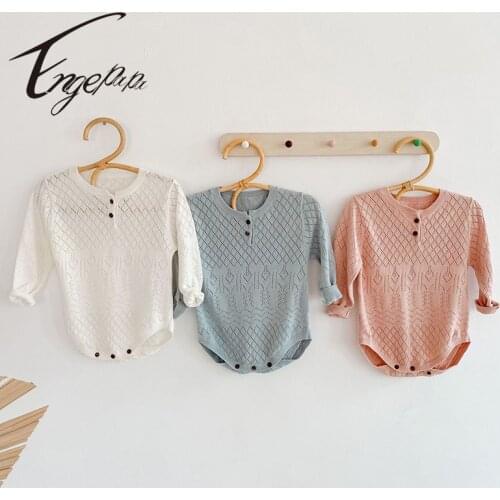Engepapa Spring Toddler Baby Boys Girl Knitting Hollow Out Romper Newborn Baby Girls Long Sleeve Jumpsuit Baby Girls Clothes