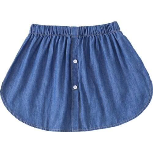 Women Denim Blue Half-Length Shirt Extender Adjustable Layering Faux Top Lower Sweep Mini Skirt False Hem Sweater Splitting