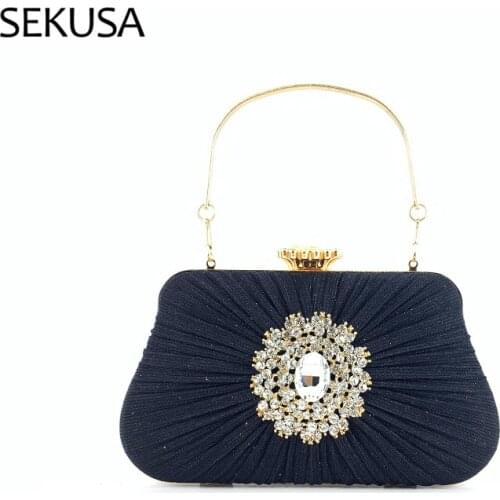 Ruched Women Evening Bags Diamonds Flower Handle Party Day Clutch Banquet 2021 New Design Handbags Purse