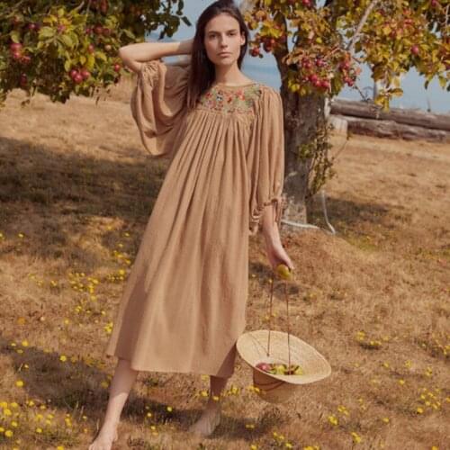 Women midi dress summer spring vintage Retro floral embroidery bohemian sexy beach casual loose runway dresses vestidos