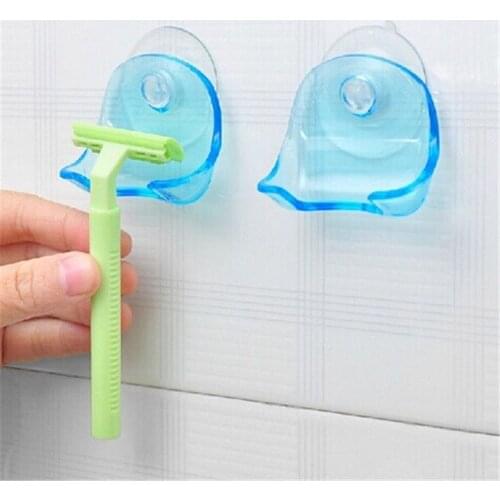 1Pcs Clear Blue Plastic Super Suction Cup Razor Rack Bathroom Razor Holder Suction Cup Shaver Suction cup Shaving razor